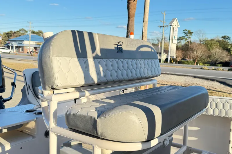 Slide: The Image of 2026 Carolina Skiff 21 Ultra Elite boat seat with hexagonal pattern upholstery. - 3