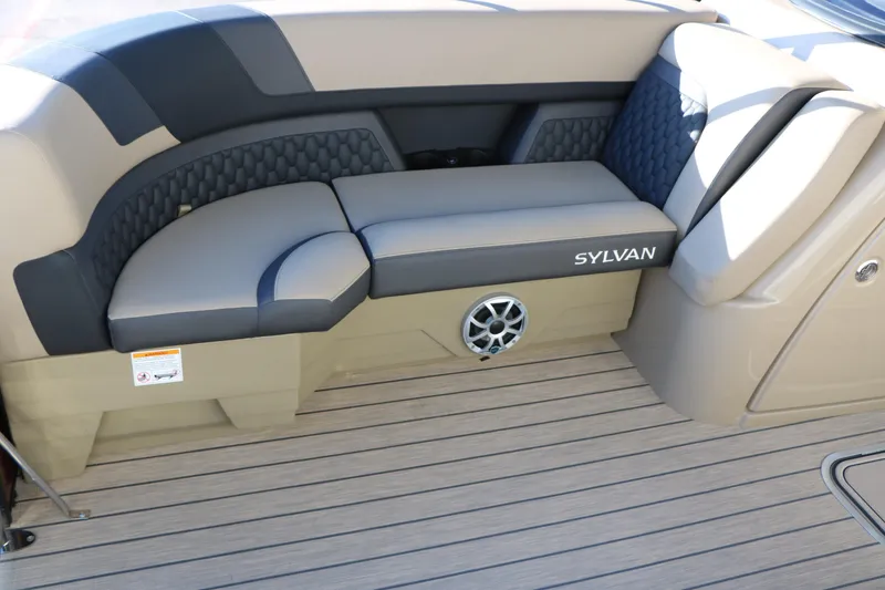 Slide: The Image of Luxurious seating on 2026 Sylvan L3 RLZ boat with stylish upholstery and integrated speaker. - 20