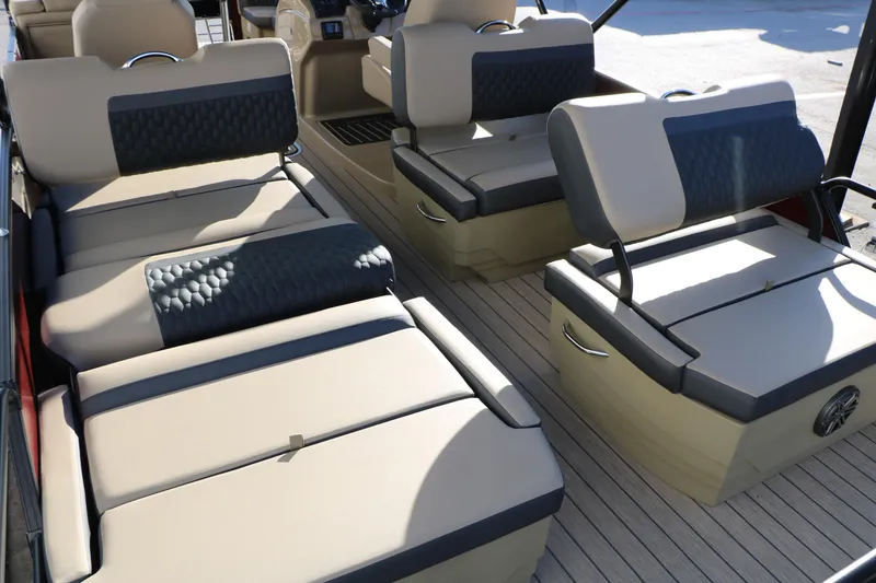 Slide: The Image of 2026 Sylvan L3 RLZ boat interior with luxurious seating and modern design. - 26