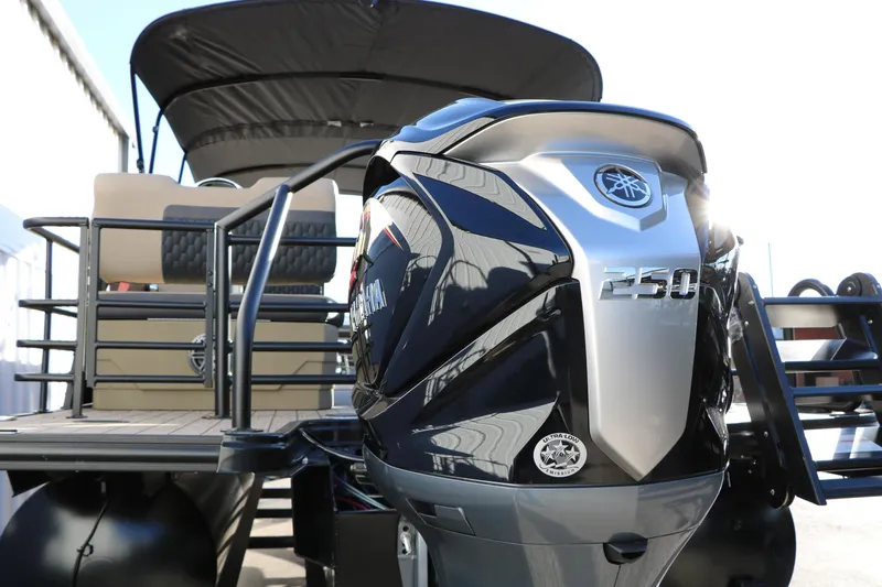 Slide: The Image of 2026 Sylvan L3 RLZ pontoon boat with powerful 250 horsepower engine. - 7