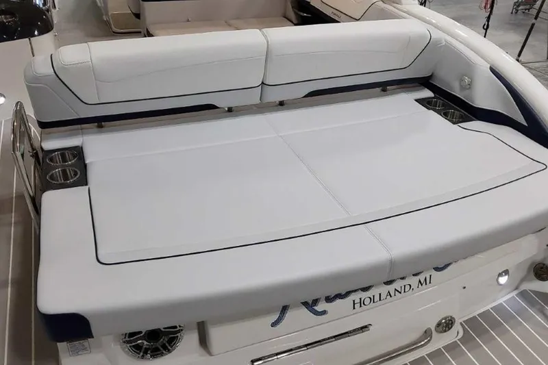 Slide: The Image of 2023 Formula 350 Crossover Bowrider I/O with spacious rear seating and cup holders. - 12