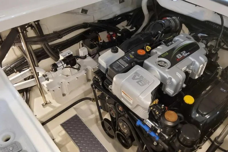 Slide: The Image of Engine compartment of 2023 Formula 350 Crossover Bowrider I/O with V8 engine. - 19