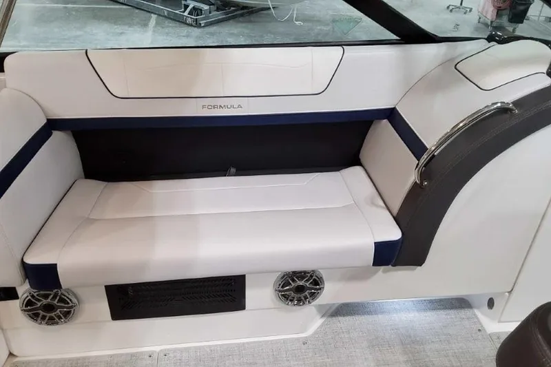 Slide: The Image of 2023 Formula 350 Crossover Bowrider I/O interior seating with sleek design and modern features. - 28