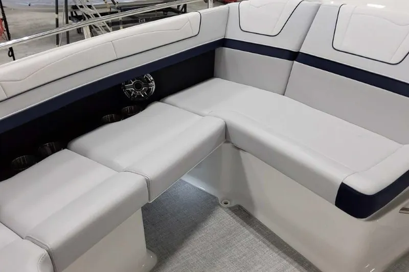 Slide: The Image of 2023 Formula 350 Crossover Bowrider I/O interior seating with sleek, modern design. - 40