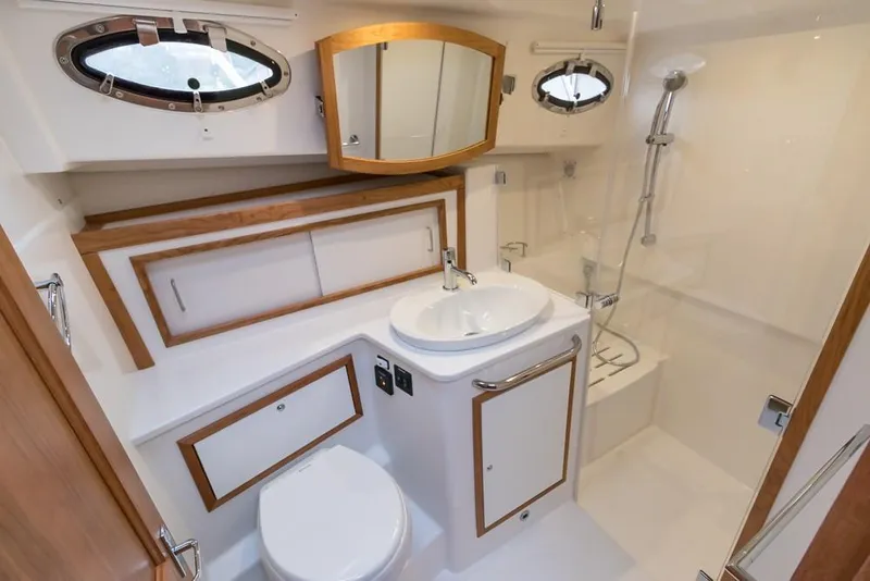 Slide: The Image of Luxurious bathroom on a 2019 Back Cove 41 yacht. - 30