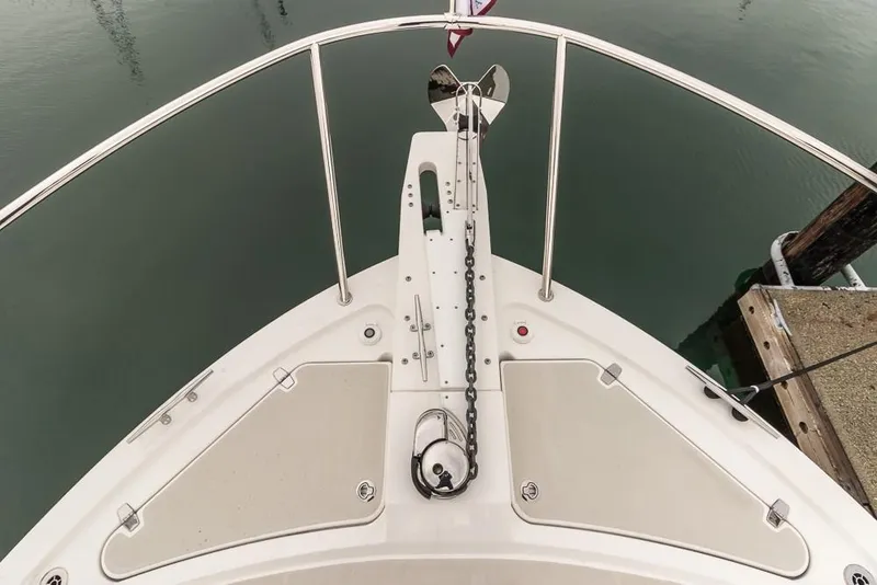 Slide: The Image of Bow view of a 2019 Back Cove 41 yacht at dock. - 33