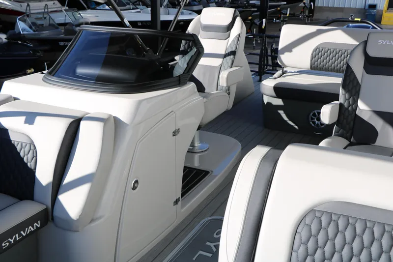 Slide: The Image of 2026 Sylvan L3 CLZ DH boat interior with modern seating and sleek design. - 15