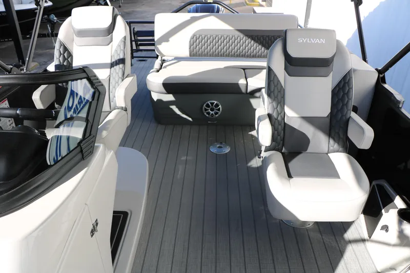 Slide: The Image of Interior of 2026 Sylvan L3 CLZ DH boat with modern seating and sleek design. - 16