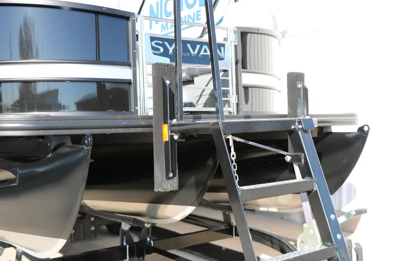 Slide: The Image of 2026 Sylvan L3 CLZ DH pontoon boat with ladder and sleek design. - 4