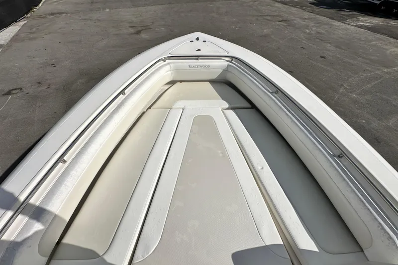 Slide: The Image of 2018 Blackwood 27 Bayboat interior controls, featuring bathroom lights and pump switches. - 47