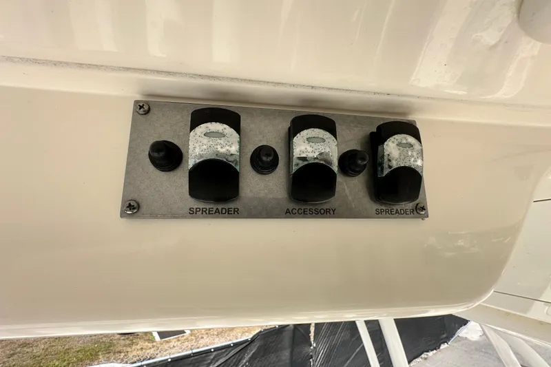 Slide: The Image of 2018 Blackwood 27 Bayboat interior with dual seats and control panel. - 79