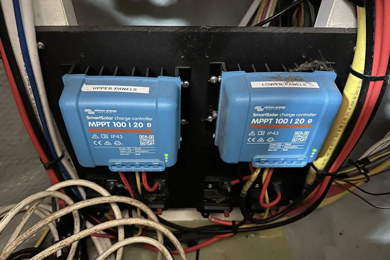 Slide: The Image of Victron Energy SmartSolar charge controllers on 1998 Mainship 40 Sedan Bridge boat. - 21