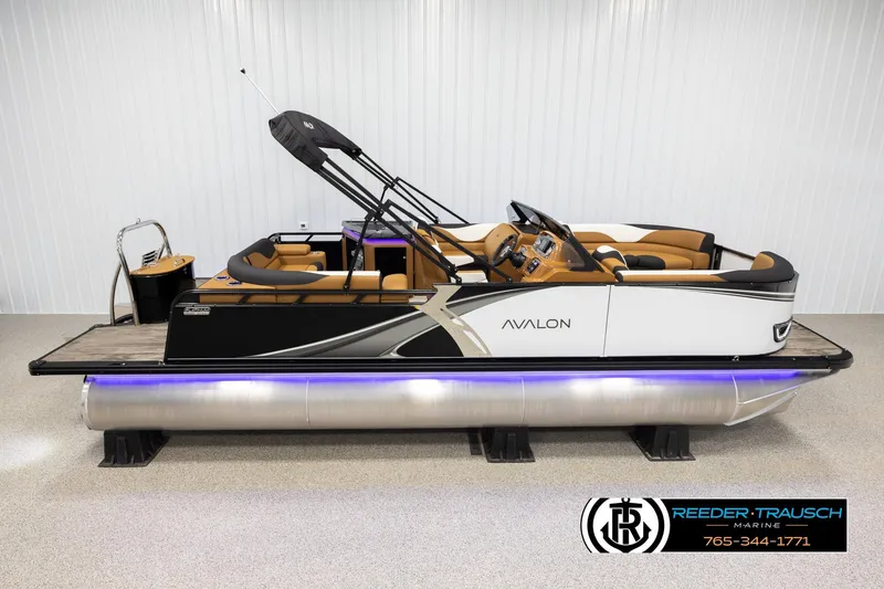 The Image of 2026 Avalon LSZ ELW pontoon boat with sleek design and luxurious seating. - 1