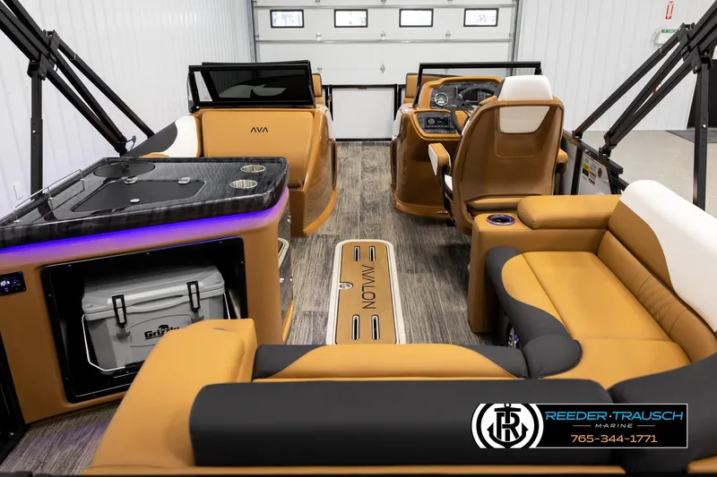 Slide: The Image of Luxurious 2026 Avalon LSZ ELW boat interior with plush seating and modern amenities. - 16