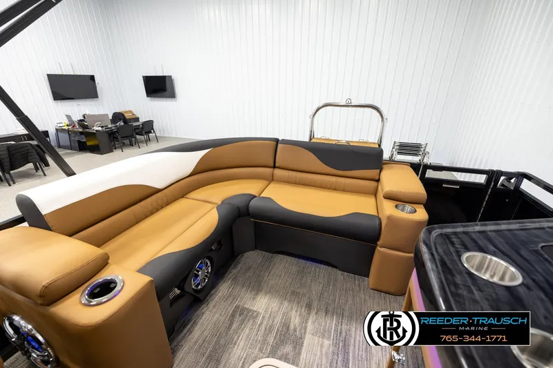 Slide: The Image of Luxurious interior of 2026 Avalon LSZ ELW pontoon boat with plush seating and modern design. - 20