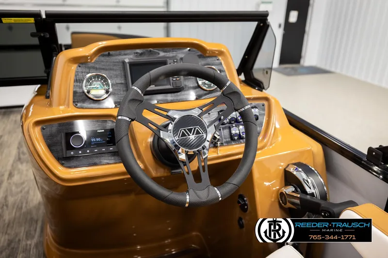 Slide: The Image of Steering console of 2026 Avalon LSZ ELW boat with modern controls and dashboard. - 29