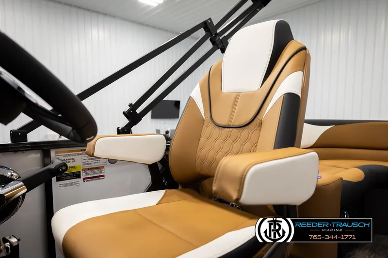 Slide: The Image of Luxurious 2026 Avalon LSZ ELW boat seat with tan and white upholstery in a modern interior. - 35