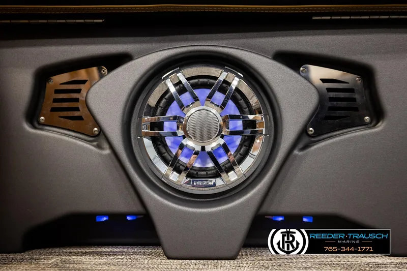Slide: The Image of Close-up of 2026 Avalon LSZ ELW speaker system with blue LED lighting. - 40