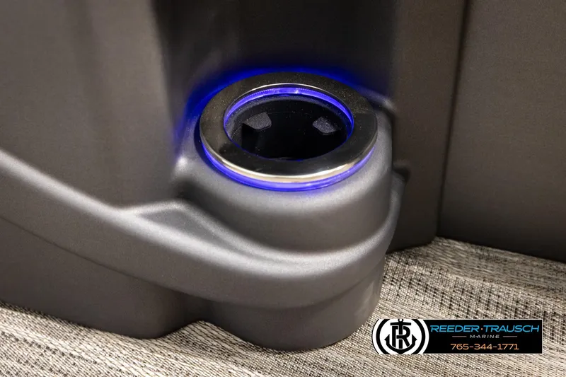 Slide: The Image of Illuminated cup holder in 2026 Avalon LSZ ELW boat interior, Reeder-Trausch Marine branding. - 41