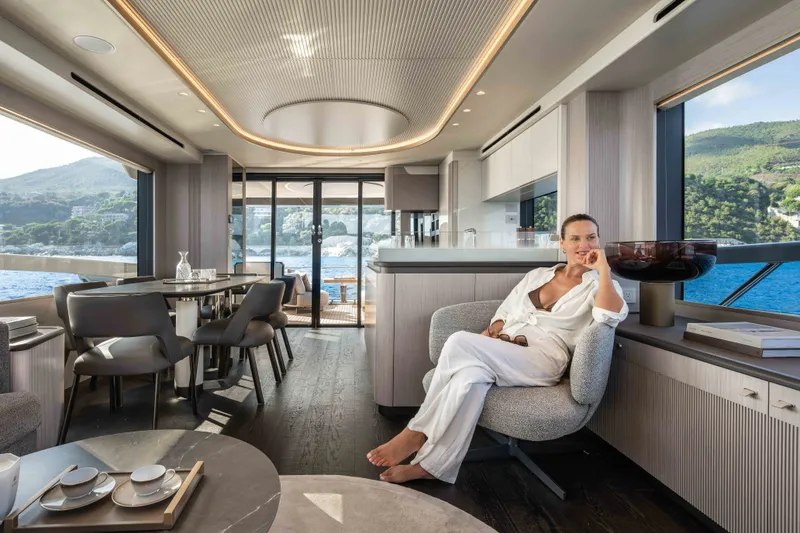 Slide: The Image of Luxurious interior of 2027 Absolute Navetta 66 yacht with scenic ocean view. - 43