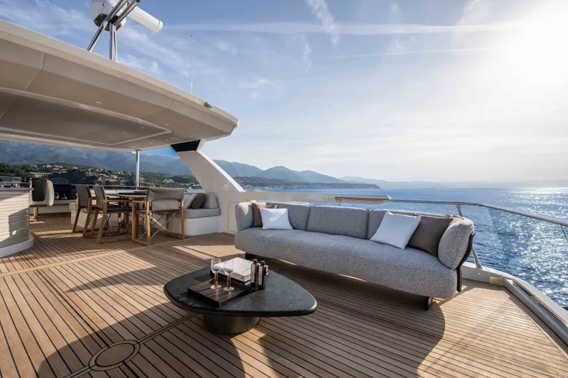 Slide: The Image of Luxurious deck of 2027 Absolute Navetta 66 yacht with ocean view and elegant seating. - 37