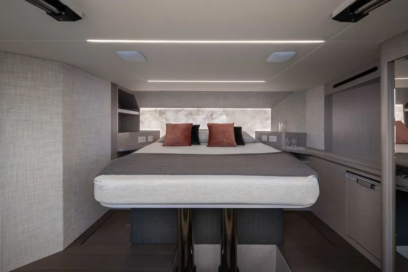 Slide: The Image of Luxurious bedroom interior of 2027 Absolute Navetta 66 yacht with modern design elements. - 20
