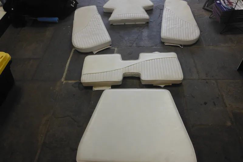 Slide: The Image of Cushion set for 2006 Seaswirl Striper 2301 Dual Console O/B, displayed on stone floor. - 66