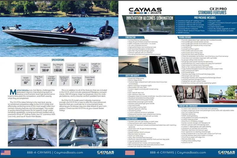 Slide: The Image of 2023 Caymas CX 21 PRO boat brochure showcasing features, specifications, and design highlights. - 33