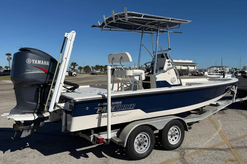 Slide: The Image of 2008 Pathfinder 2200 Tournament Edition boat with Yamaha engine on trailer. - 2