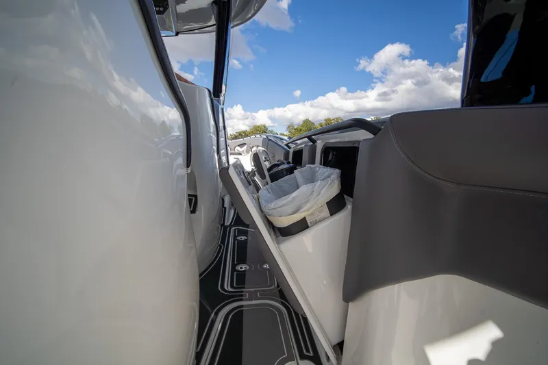 Slide: The Image of Interior view of 2020 MTI V42 boat with sleek design and modern features. - 23