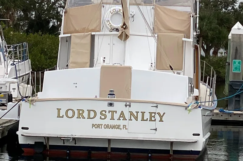Slide: The Image of 1987 Jarvis Newman 46' Flybridge Cruiser "Lord Stanley" docked in Port Orange, FL. - 14