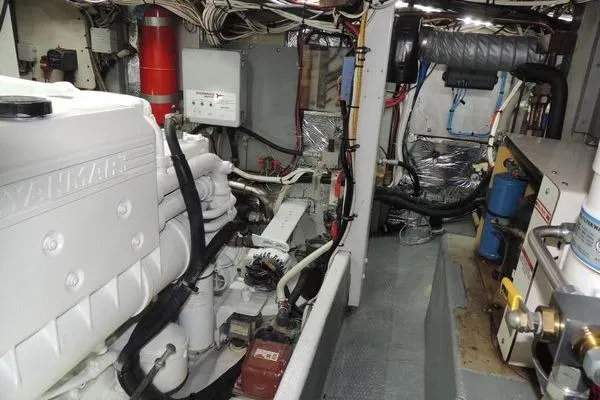 Slide: The Image of Engine room of 1987 Jarvis Newman 46' Flybridge Cruiser with Yanmar engine and equipment. - 64