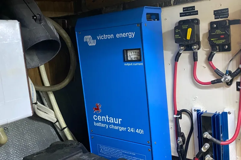 Slide: The Image of Victron Energy Centaur battery charger in 1987 Jarvis Newman 46' Flybridge Cruiser. - 76