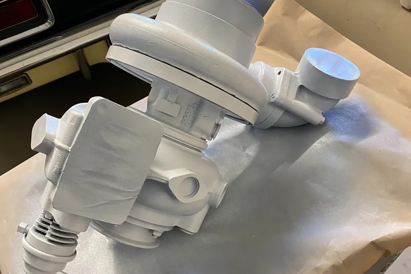 Slide: The Image of Freshly painted engine component for 1987 Jarvis Newman 46' Flybridge Cruiser. - 79