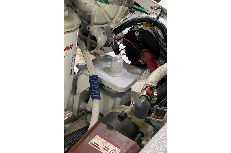 Slide: The Image of Engine components of a 1987 Jarvis Newman / Lyman Morse 46' Flybridge Cruiser. - 82