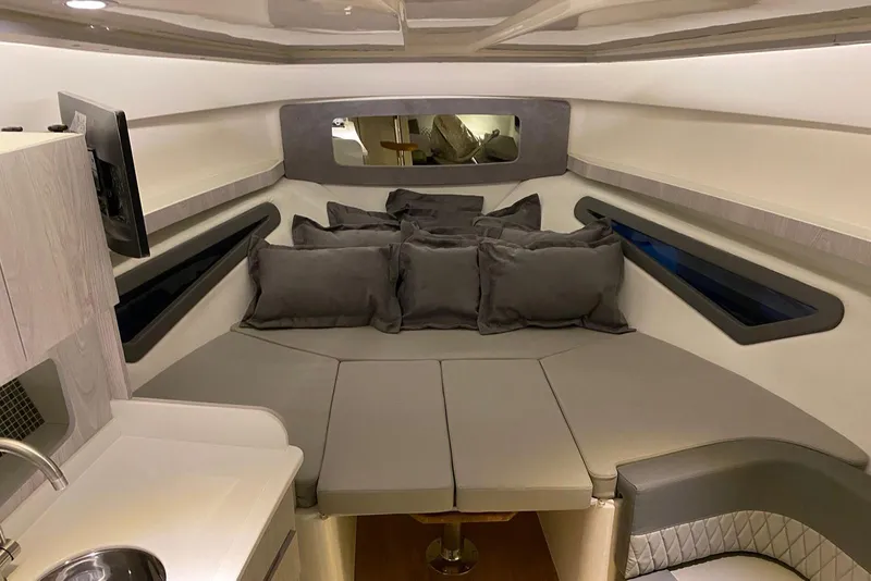 Slide: The Image of Luxurious interior of 2026 Hanover 375 boat with plush seating and modern amenities. - 11