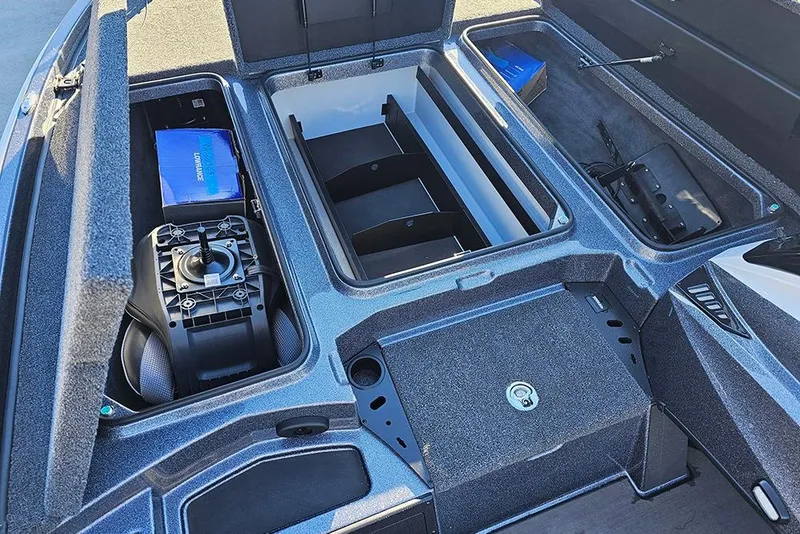 Slide: The Image of Triton 20XP Patriot 2026 boat with advanced Lowrance electronics and trolling motor setup. - 19