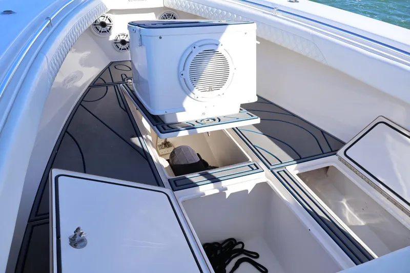 Slide: The Image of 2007 Contender 33 Tournament boat interior showing wiring and equipment setup. - 15