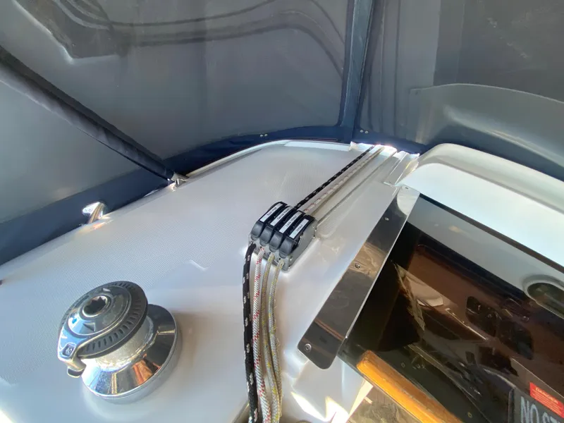 Slide: The Image of Deck view of a 2006 Hunter 38 yacht. - 15