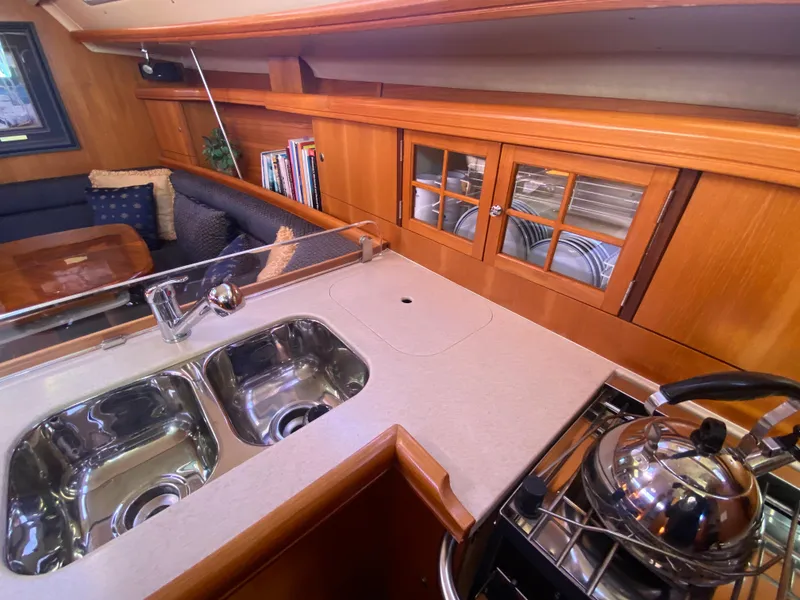Slide: The Image of Interior of 2006 Hunter 38 yacht with kitchen and sink. - 43