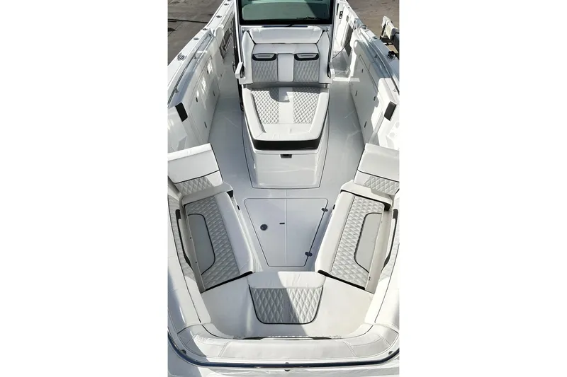 Slide: The Image of 2023 Blackfin 332 CC boat interior with luxurious seating and modern design. - 32