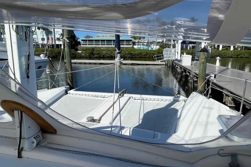 Slide: The Image of Winch and rope clutches on a 1998 Maine Cat Catamaran deck. - 63