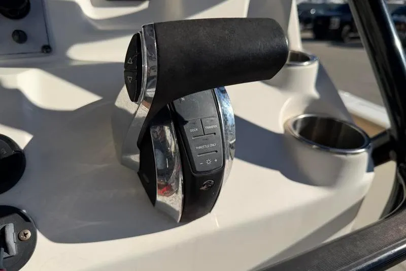 Slide: The Image of Close-up of throttle control on 2016 Key West 230 Bay Reef boat. - 41