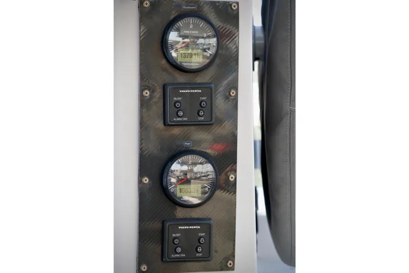 Slide: The Image of Control panel of 2017 Outremer 51 catamaran with Volvo Penta gauges. - 101