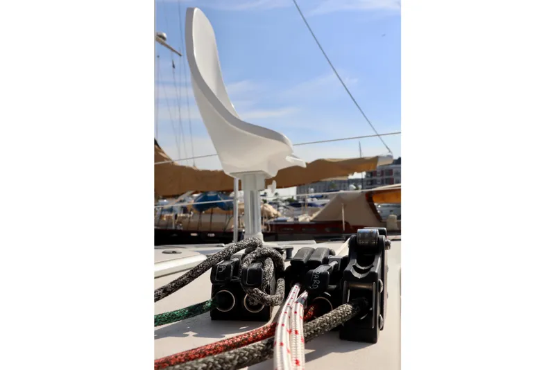 Slide: The Image of Deck view of 2017 Outremer 51 sailboat with ropes and winch. - 108