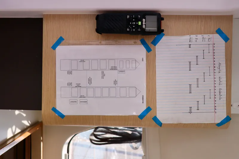 Slide: The Image of 2017 Outremer 51 yacht interior with navigation equipment and schedule charts. - 117