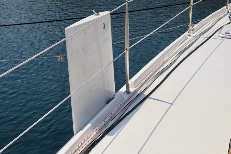 Slide: The Image of Outremer 51 sailboat deck detail, 2017 model, with water in the background. - 120