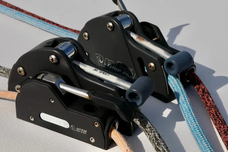 Slide: The Image of Close-up of Antal rope clutches on a 2017 Outremer 51 sailboat. - 88