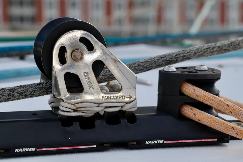 Slide: The Image of Close-up of Harken sailing hardware on a 2017 Outremer 51 catamaran. - 92