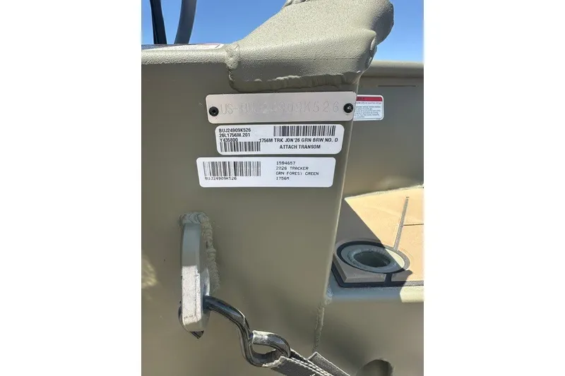Slide: The Image of 2026 Tracker Grizzly 1756 T Marsh boat identification tags and details. - 20